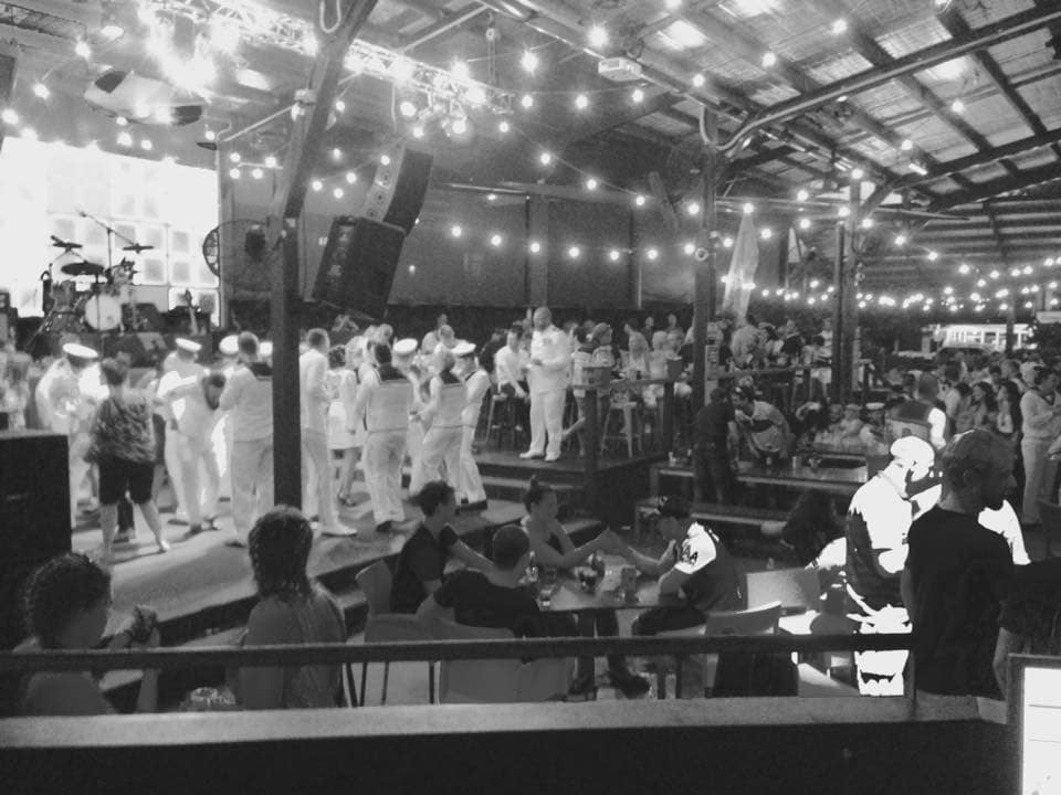 Sailors dancing on Anzac day at the Jack Hotel Cairns 2016